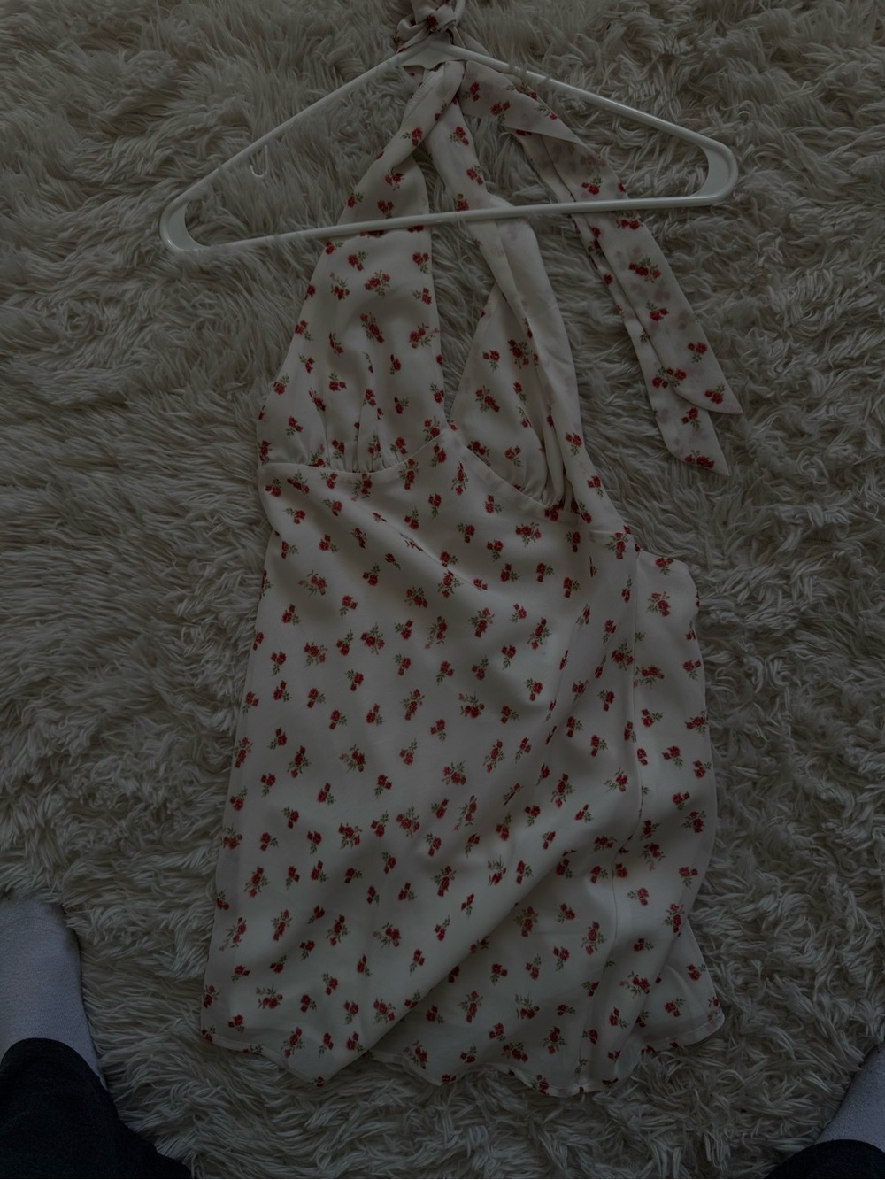 Peppermayo Cream Top with Small Red Rose Print